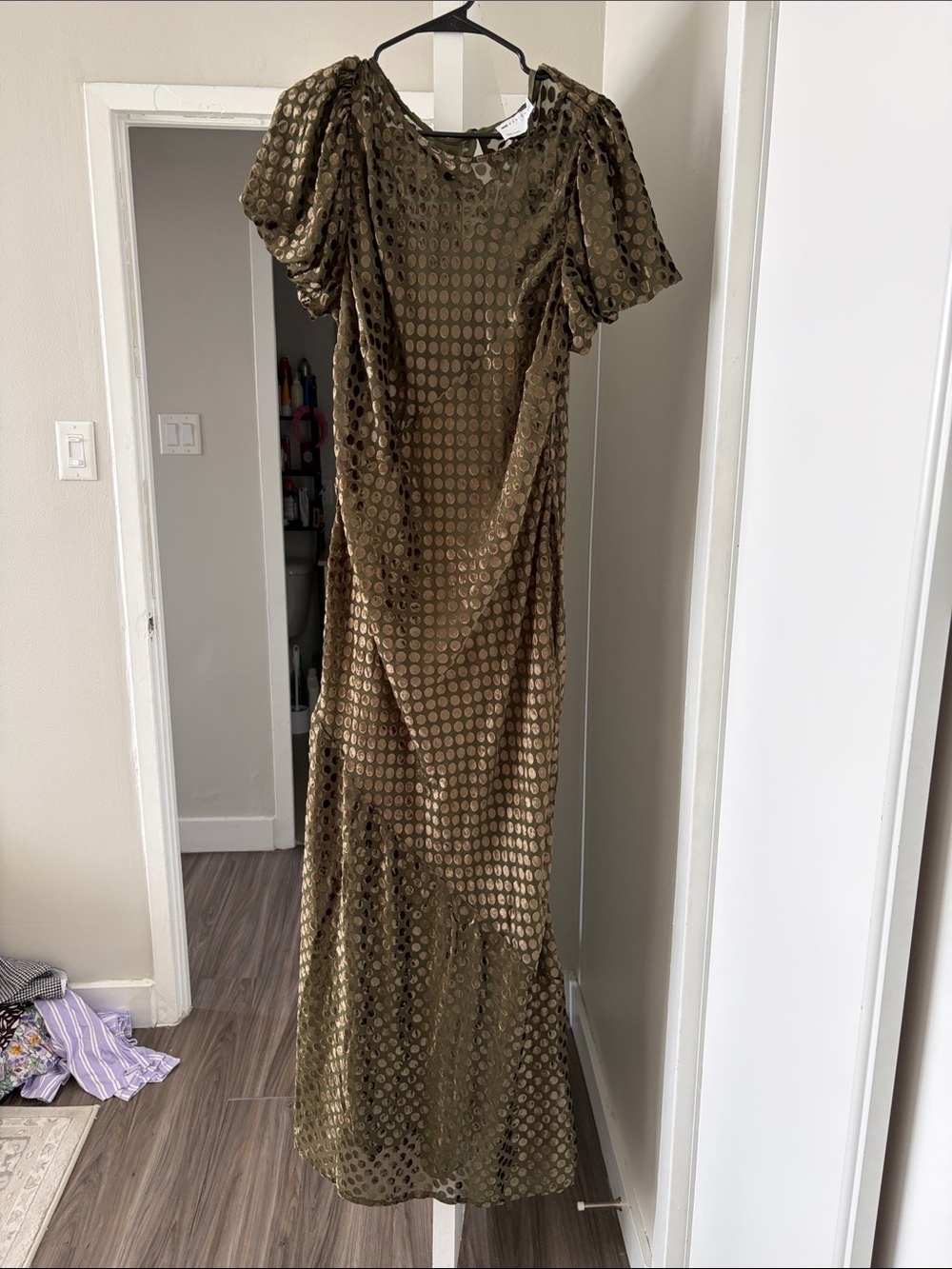 Olive Green Polka Sheen Maxi Dress